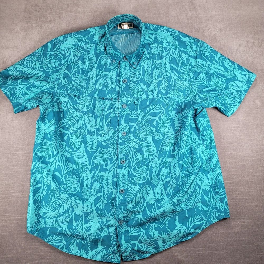 Deluth Trading Vintage Vented Hawaiian Fishing Shirt‎ All Over Print Mens Sz XL